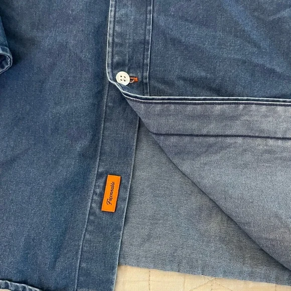 Faconnable Vintage Soft Denim Patch Pocket Field Shirt in Blue Size XL - Picture 3 of 6